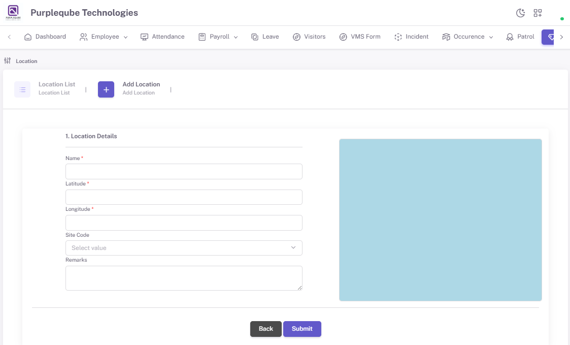 Add Location form with Location Details fields